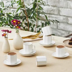 Karaca Mokka & Espressotassen Set-Vezir 6 Personen Kaffeetassen-Set 80 ml Weıß01