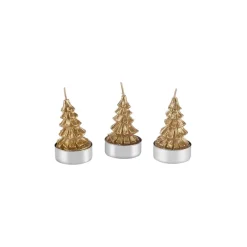 Karaca Kerzen-Weihnachten Tannenbaum 3 Teilig Kerze, 3,8x3,8x7 cm Gold