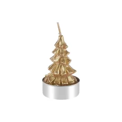 Karaca Kerzen-Weihnachten Tannenbaum 3 Teilig Kerze, 3,8x3,8x7 cm Gold