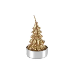 Karaca Kerzen-Weihnachten Tannenbaum 3 Teilig Kerze, 3,8x3,8x7 cm Gold