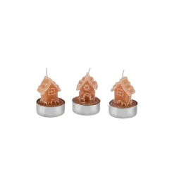 Karaca Kerzen-Weihnachten Lebkuchenhaus 3 Teilig Kerze, 18cmx5cmx6cm, Braun Braun01