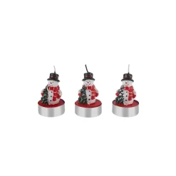 Karaca Kerzen-Weihnachten Schneemann 3 Teilig Kerze, 18.5x6.7cm, Rot Weıß01