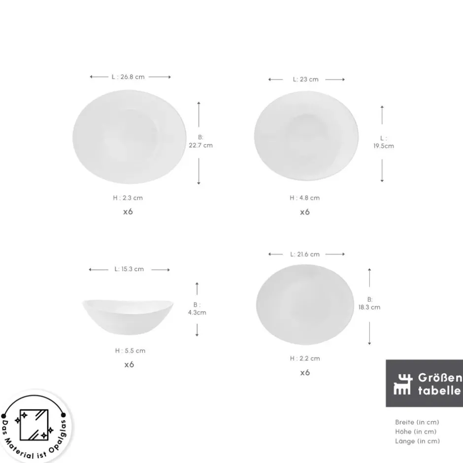Karaca Tafelservice Für 6 Personen-White Pure Opal Glas Tafelservice 24-teilig für 6 Personen Weıß01