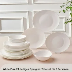 Karaca Tafelservice Für 6 Personen-White Pure Opal Glas Tafelservice 24-teilig für 6 Personen Weıß01