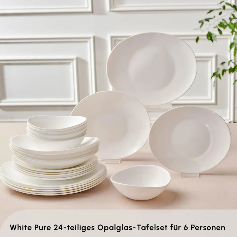 Karaca Tafelservice Für 6 Personen-White Pure Opal Glas Tafelservice 24-teilig für 6 Personen Weıß01