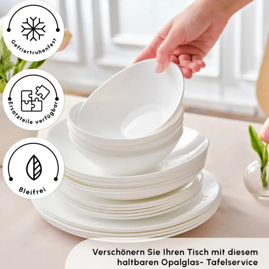 Karaca Tafelservice Für 6 Personen-White Pure Opal Glas Tafelservice 24-teilig für 6 Personen Weıß01