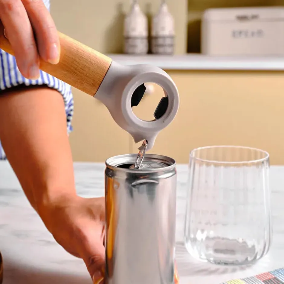 Karaca Backhelfer-x Refika Gadgets 3-in-1 Flaschenöffner mit Holzgriff Grau02