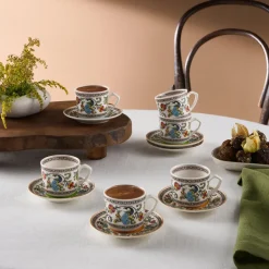 Karaca Mokka & Espressotassen Set-Yasemen 12-teiliges Bone China Espresso Türkisch-Kaffeetassen-Set für 6 Personen, 80 ml, Mehrfarbig Multıfarben