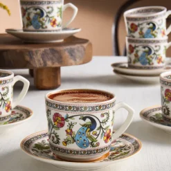 Karaca Mokka & Espressotassen Set-Yasemen 12-teiliges Bone China Espresso Türkisch-Kaffeetassen-Set für 6 Personen, 80 ml, Mehrfarbig Multıfarben