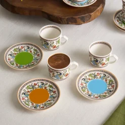 Karaca Mokka & Espressotassen Set-Yasemen 12-teiliges Bone China Espresso Türkisch-Kaffeetassen-Set für 6 Personen, 80 ml, Mehrfarbig Multıfarben