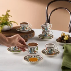 Karaca Mokka & Espressotassen Set-Yasemen 12-teiliges Bone China Espresso Türkisch-Kaffeetassen-Set für 6 Personen, 80 ml, Mehrfarbig Multıfarben