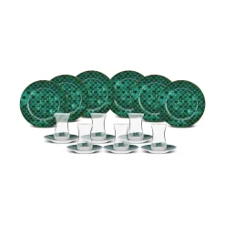 Karaca Kuchenplatte-Zümrüt für 6 Personen Dessert Set , 18 Teilig Multıfarben