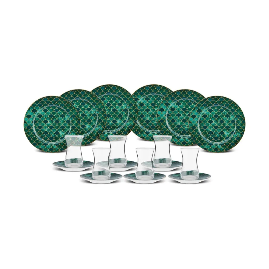 Karaca Kuchenplatte-Zümrüt für 6 Personen Dessert Set , 18 Teilig Multıfarben