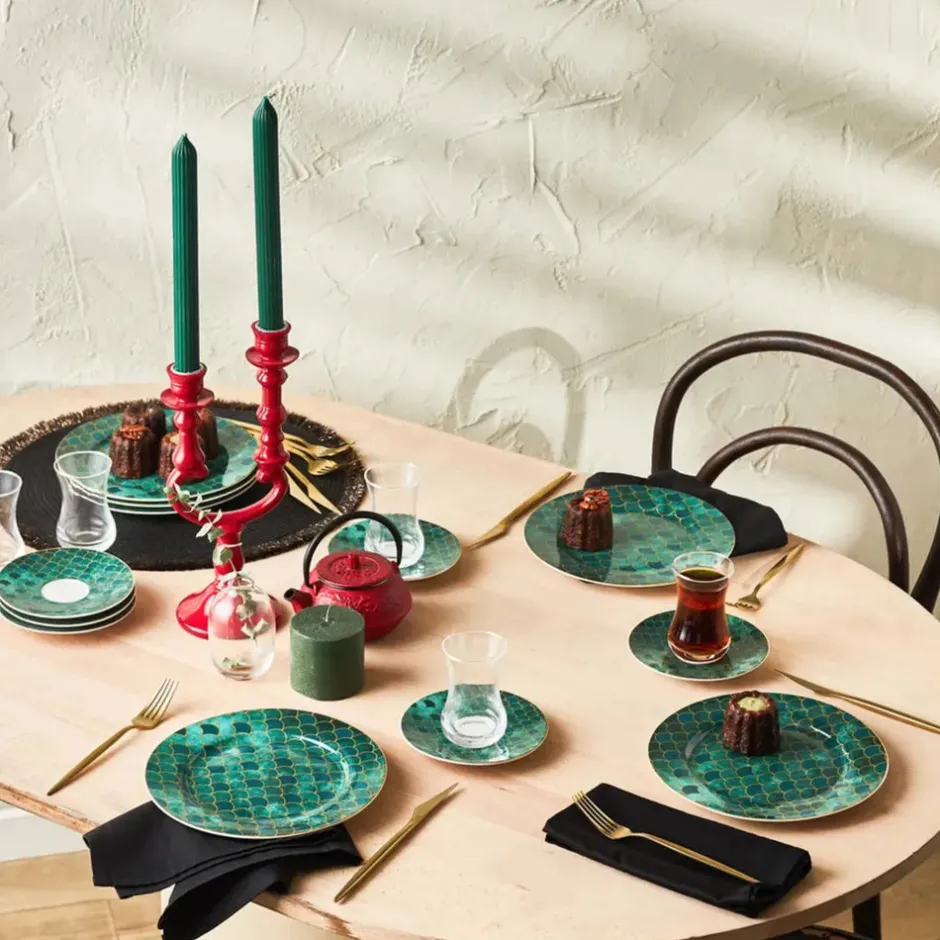 Karaca Kuchenplatte-Zümrüt für 6 Personen Dessert Set , 18 Teilig Multıfarben