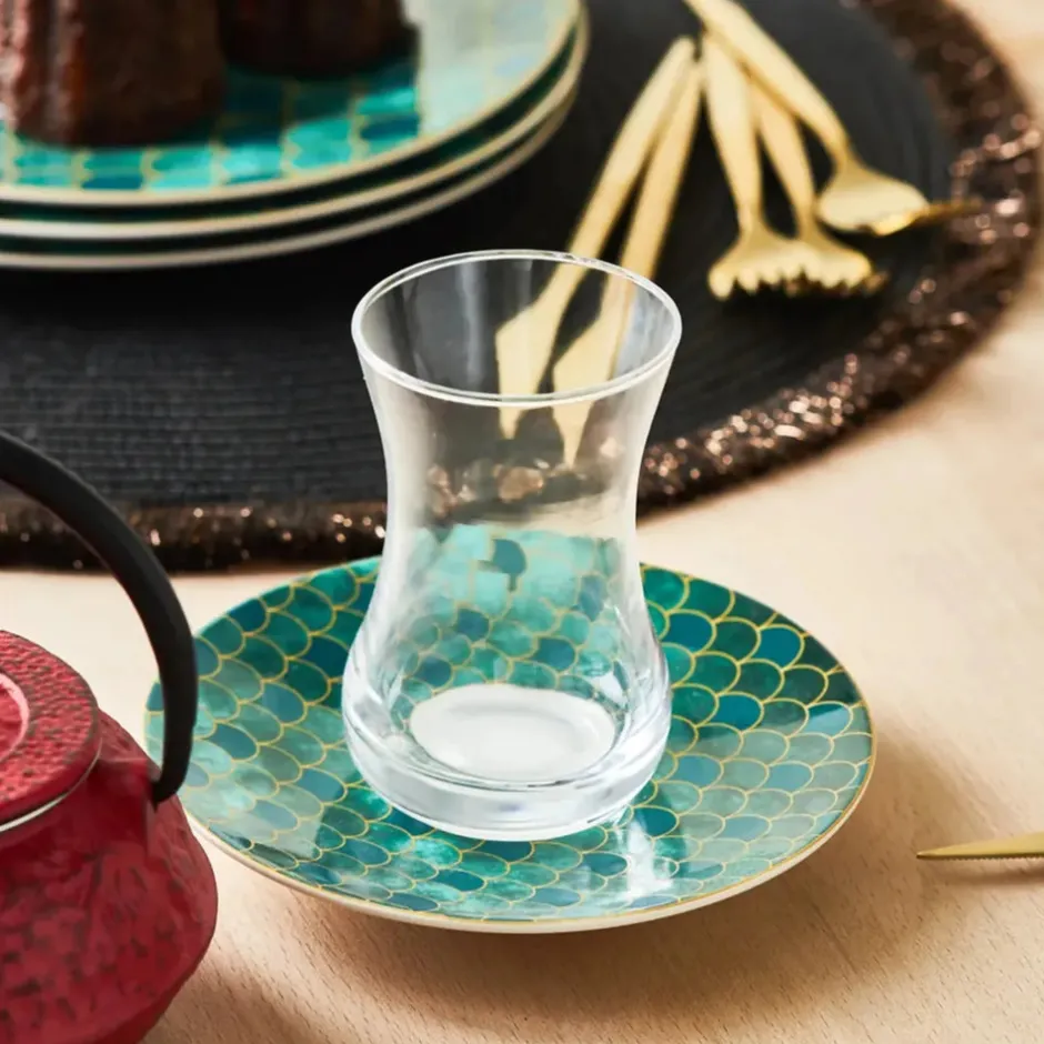 Karaca Kuchenplatte-Zümrüt für 6 Personen Dessert Set , 18 Teilig Multıfarben