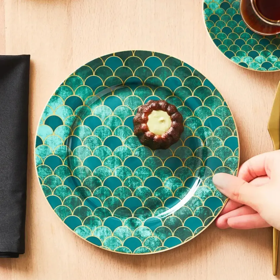 Karaca Kuchenplatte-Zümrüt für 6 Personen Dessert Set , 18 Teilig Multıfarben