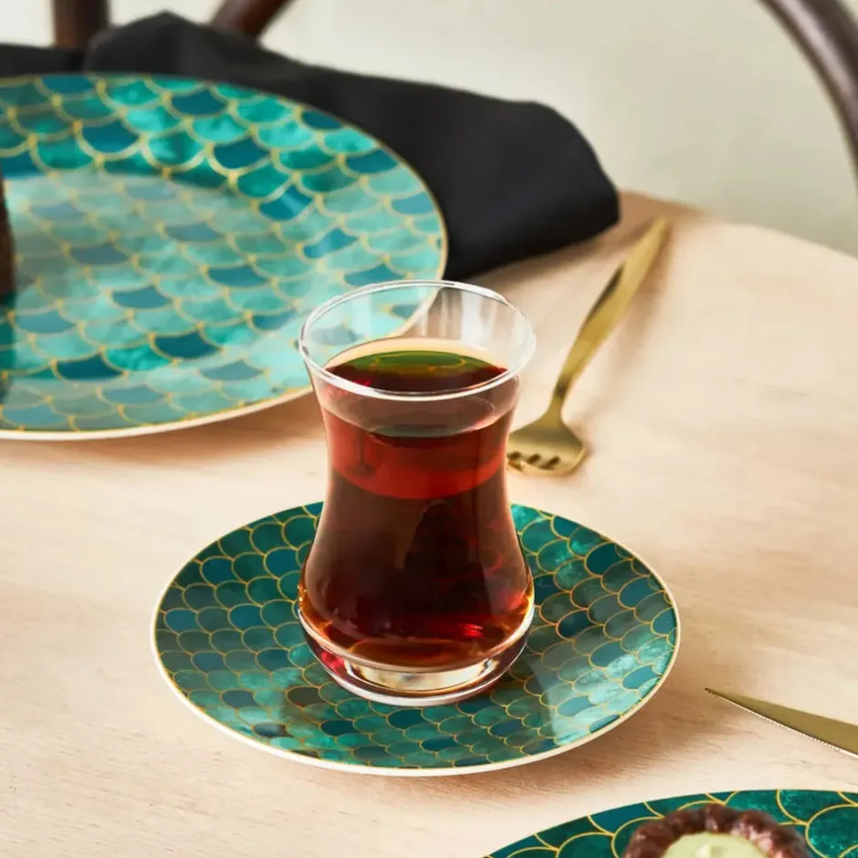 Karaca Kuchenplatte-Zümrüt für 6 Personen Dessert Set , 18 Teilig Multıfarben