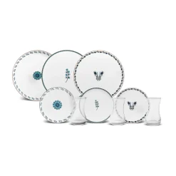 Karaca Frühstücksgeschirr|Kuchenplatte-İznik Dessert-Set für 6 Personen, 18 teilig Multıfarben