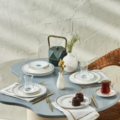 Karaca Frühstücksgeschirr|Kuchenplatte-İznik Dessert-Set für 6 Personen, 18 teilig Multıfarben