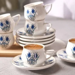 Karaca Mokka & Espressotassen Set-İznik Neues Formular Kaffeetasse Set für 6 Personen 100 ml Blau01