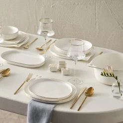 Karaca Tafelservice Für 12 Personen--Kollektion zum 50-jährigen Jubiläum Streamline New Generation Bone Sign Geschirrset für 12 Personen, 59-teilig Gold
