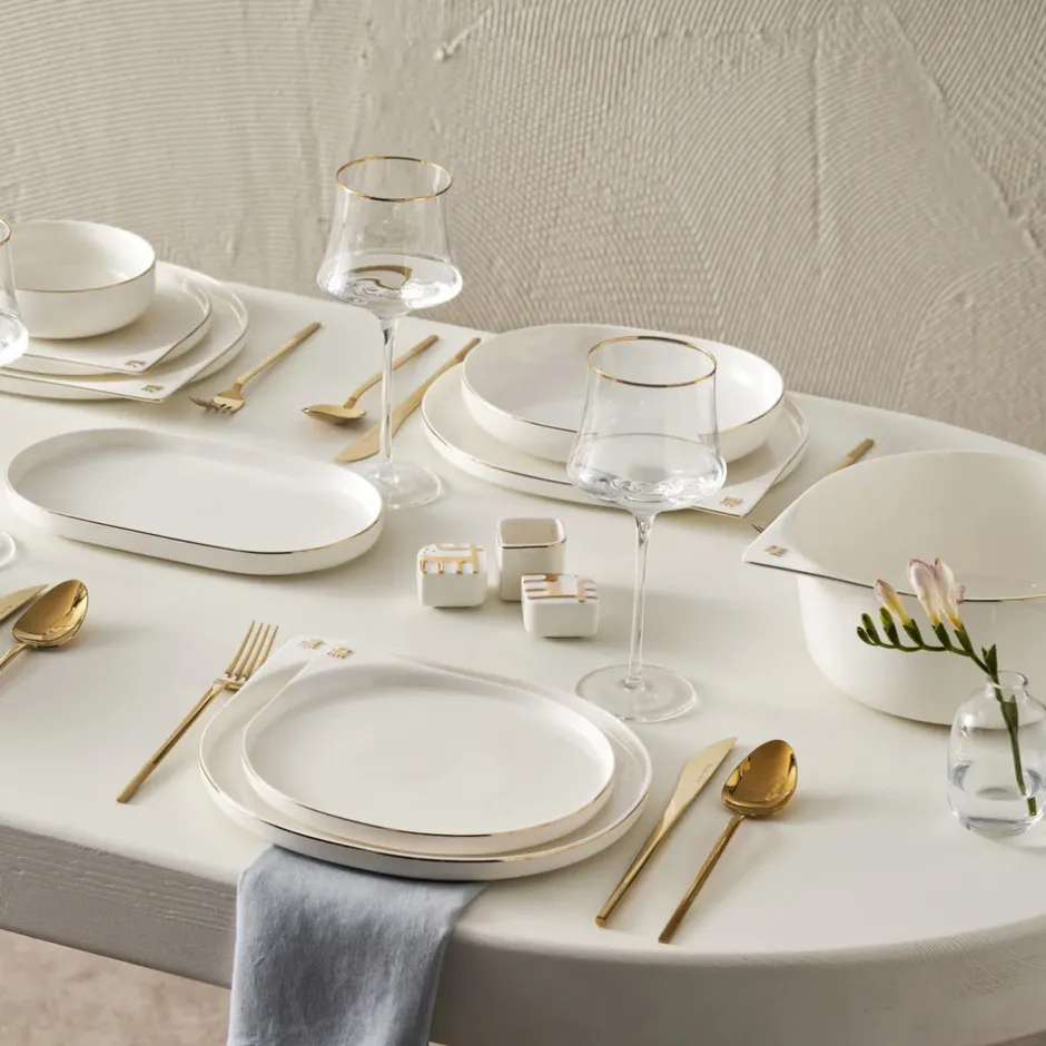 Karaca Tafelservice Für 12 Personen--Kollektion zum 50-jährigen Jubiläum Streamline New Generation Bone Sign Geschirrset für 12 Personen, 59-teilig Gold
