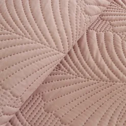 Karaca Bettüberwürfe Set-Leaf Bettüberwurf-Set Anthrazit 230x240 Cm + 2 (50x70 Cm) Puder Rosa