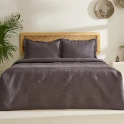 Karaca Bettüberwürfe Set-Leaf Bettüberwurf-Set Anthrazit 230x240 Cm + 2 (50x70 Cm) Anthracıte