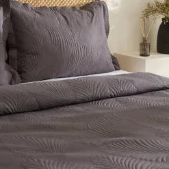 Karaca Bettüberwürfe Set-Leaf Bettüberwurf-Set Anthrazit 230x240 Cm + 2 (50x70 Cm) Anthracıte