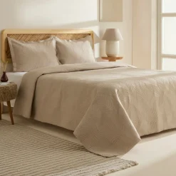 Karaca Bettüberwürfe Set-Leaf Bettüberwurf-Set Beige 230x240 Cm + 2 (50x70 Cm) Beıge