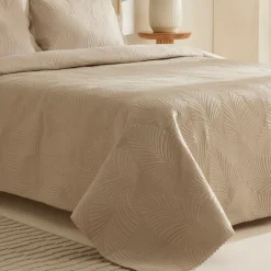 Karaca Bettüberwürfe Set-Leaf Bettüberwurf-Set Beige 230x240 Cm + 2 (50x70 Cm) Beıge