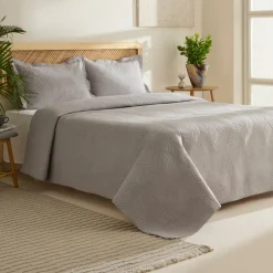 Karaca Bettüberwürfe Set-Leaf Bettüberwurf-Set 230x240 Cm + 2 (50x70 Cm) Grau