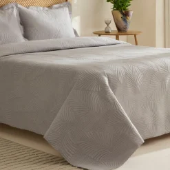 Karaca Bettüberwürfe Set-Leaf Bettüberwurf-Set 230x240 Cm + 2 (50x70 Cm) Grau
