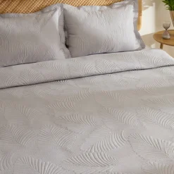 Karaca Bettüberwürfe Set-Leaf Bettüberwurf-Set 230x240 Cm + 2 (50x70 Cm) Grau