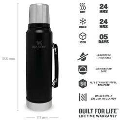 Karaca Thermoskannen-Stanley Legendary Classic Bottle 1,0 L Matte Black Matt Schwarz