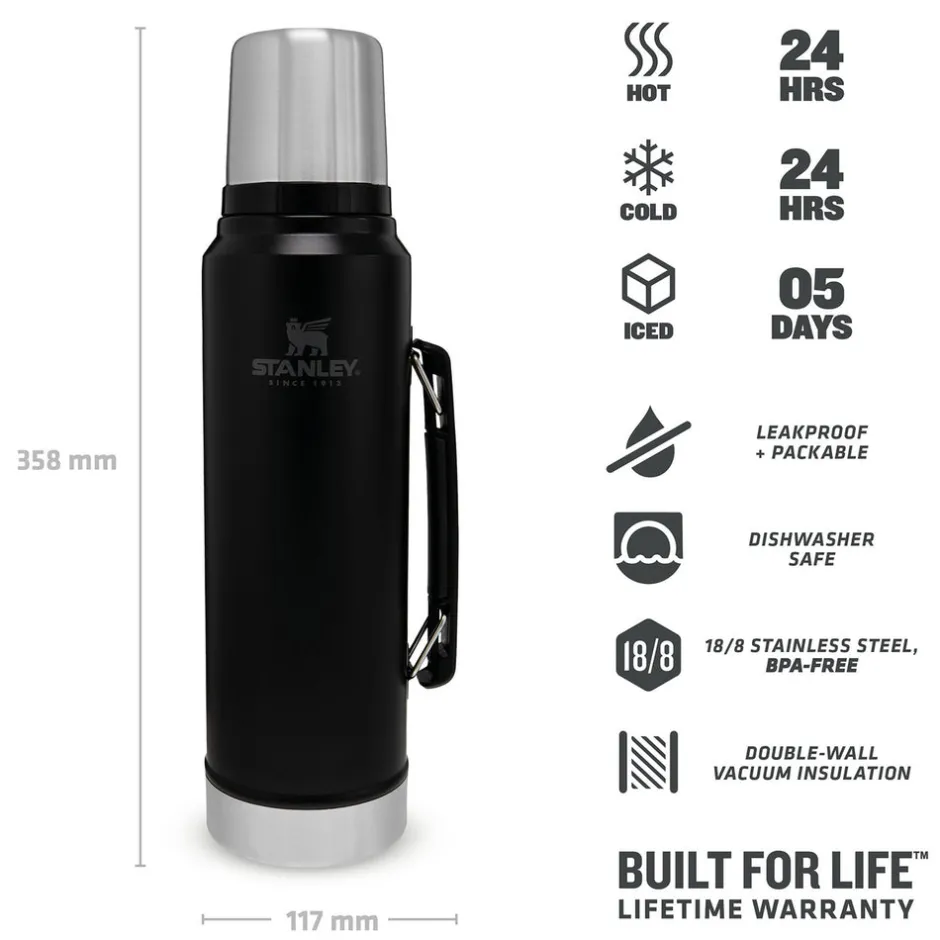 Karaca Thermoskannen-Stanley Legendary Classic Bottle 1,0 L Matte Black Matt Schwarz